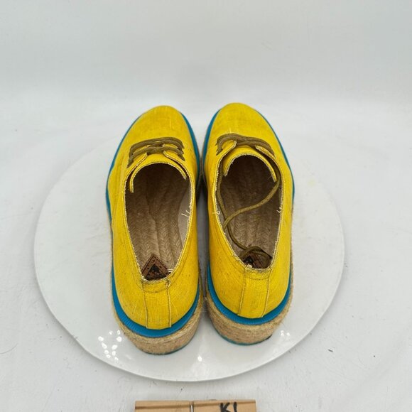 John Fluevog Martin Women Size 7 Yellow Waxed Cotton Platform Espadrilles Shoes - Picture 9 of 11